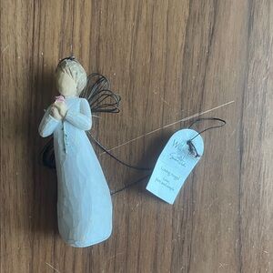 Willow Tree Loving Angel with Pink Flower and Black Wings